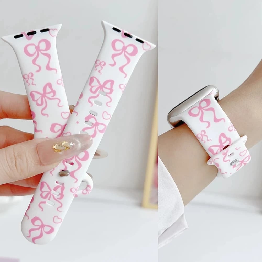 Anello in silicone con fiocco per cinturino Apple Watch da donna 11/10/9/7/ 38mm 40mm 41mm 42mm 44mm 45mm 46mm cinturino