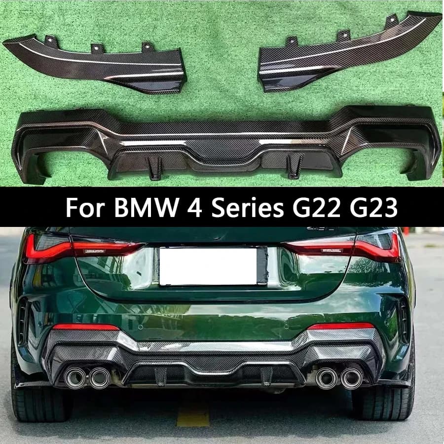 For BMW Series 4 G22 G23 430 425: Carbon fiber rear diffuser, splitter and spoiler for rear bumper - Body repair kit