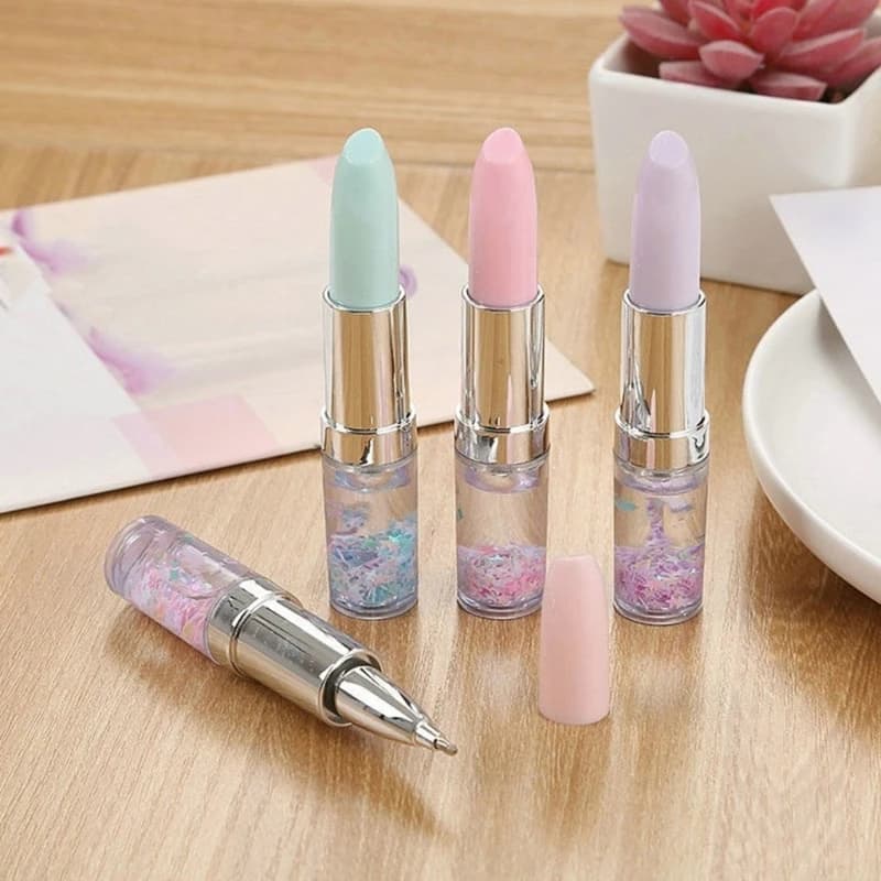 Penna Gel a forma di rossetto da 4 pezzi penna a sabbia liquida, penna Gel tascabile da 0.5MM scrivi senza intoppi asciugatura rapida per studentessa