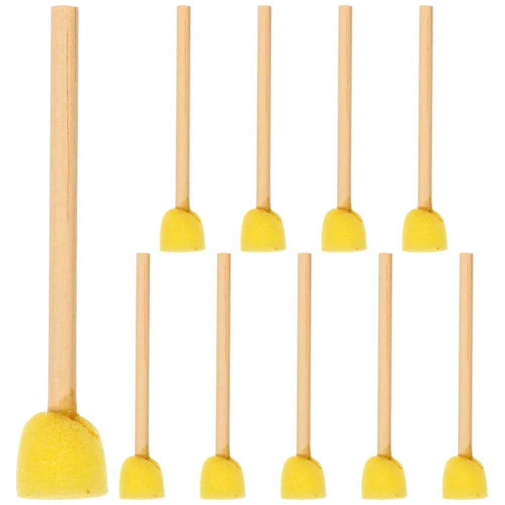 10Pcs Round Sponge Brushes Foam Sponge Paint Brush Wooden Handle for Acrylic Art Drawing Crafts Foam Paint Sponges