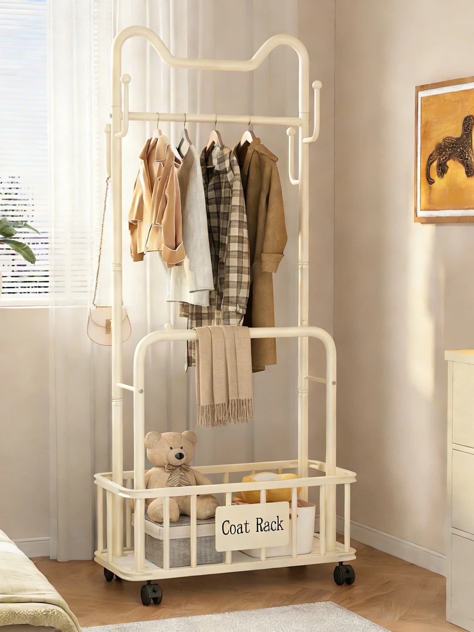 Appendiabiti in Metallo Indipendente per Camera da Letto e Soggiorno, Stile Nordico Semplice in Ferro Battuto, Organizzatore Mobile in Acciaio al Carbonio