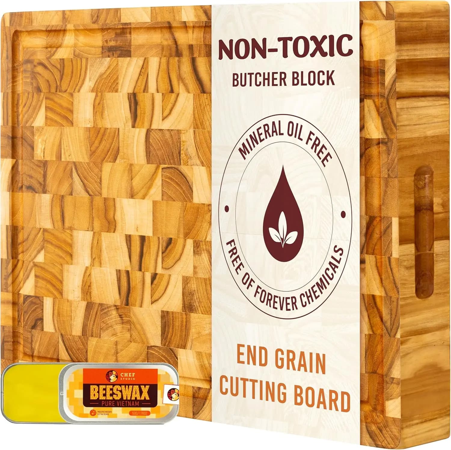 Grande Tagliere in Legno di Teak, Blocco di Legno a Grana Fine per Cucina, Grande Tagliere in Legno per Regali di Natale e Ringraziamento
