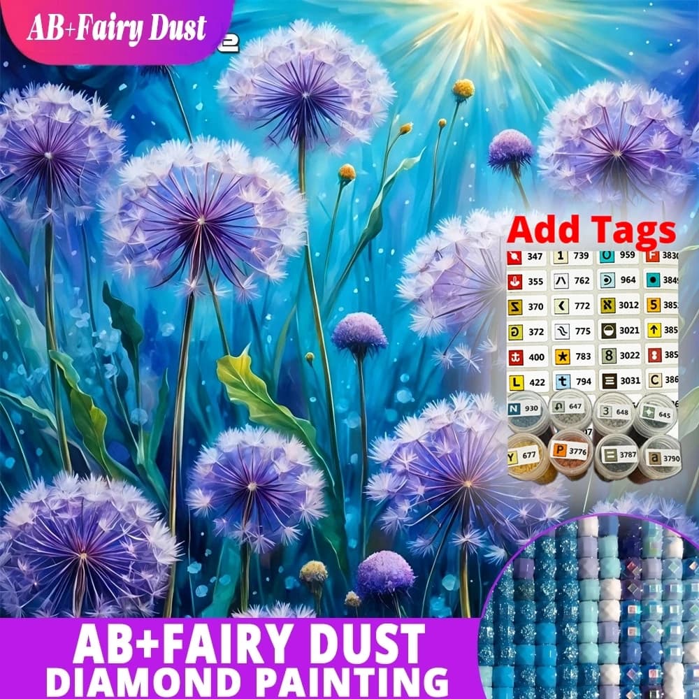 Fairy Dust AB Diamond Painting Dandelion Flower Full Square Rhinestone Mosaic New Arrival Embroidery Velvet Canvas Cross Stitch