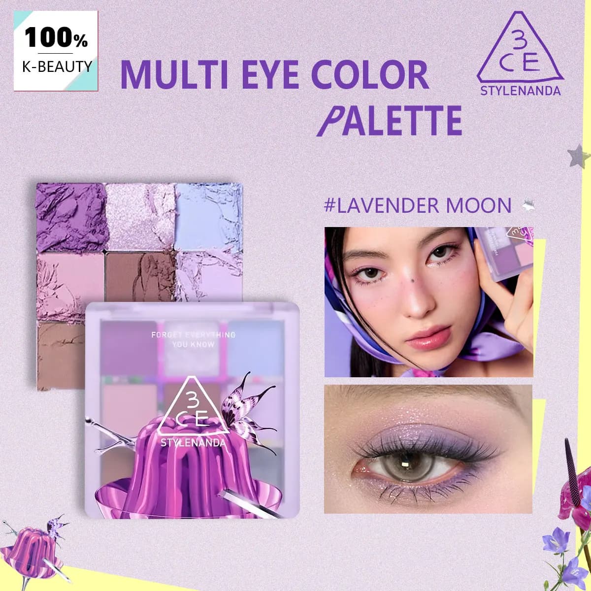 3CE Eye Color Plt-Lavender M .SCARF, Alta Pigmentazione, Lunga Durata, Trendy e Multiuso, Versatile, Lussuoso, K-Beauty, Trucco Coreano