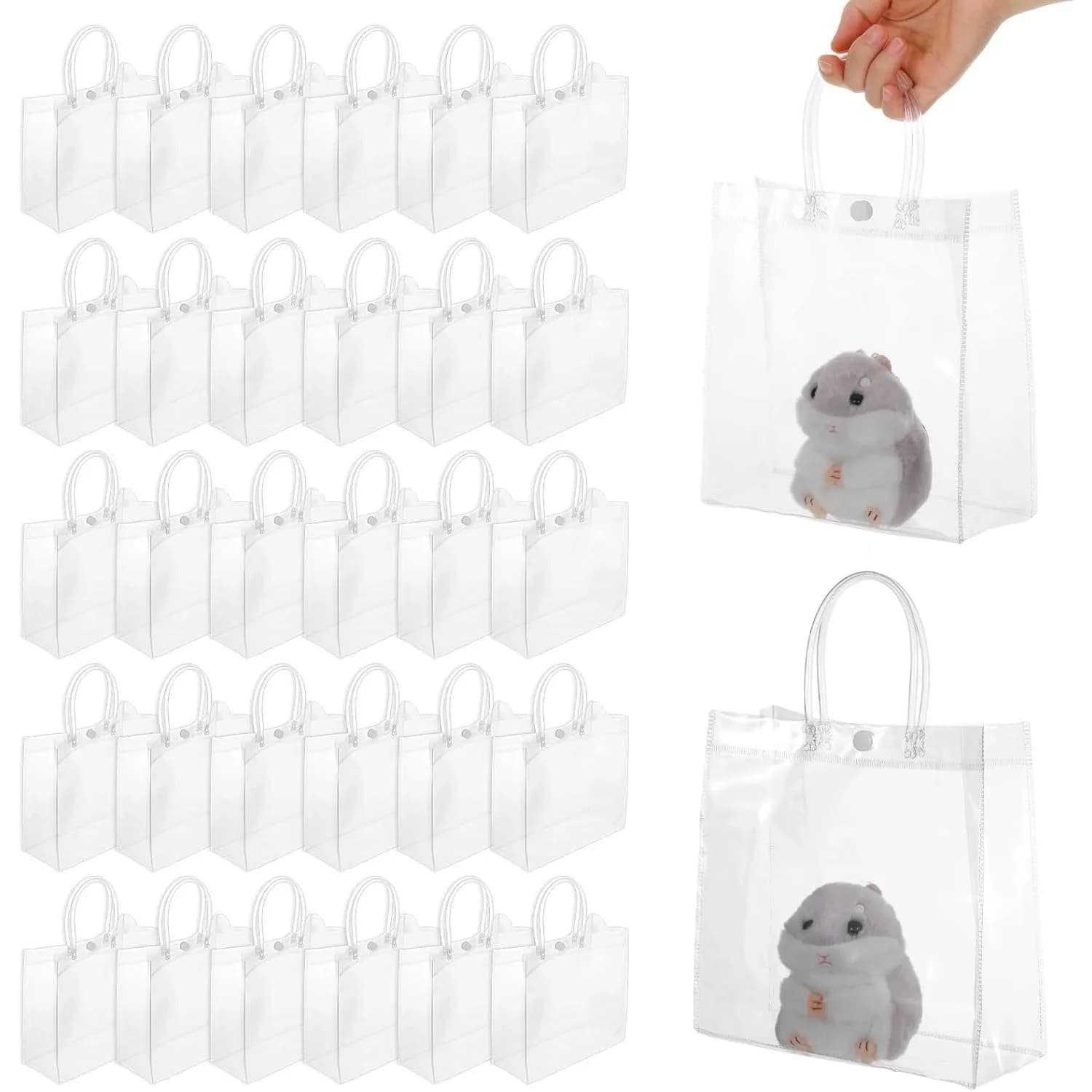 50 sacchetti regalo trasparenti in confezione sfusa - in plastica riutilizzabile con manici robusti, per matrimoni, baby shower, bomboniere, decorazioni per il Ringraziamento