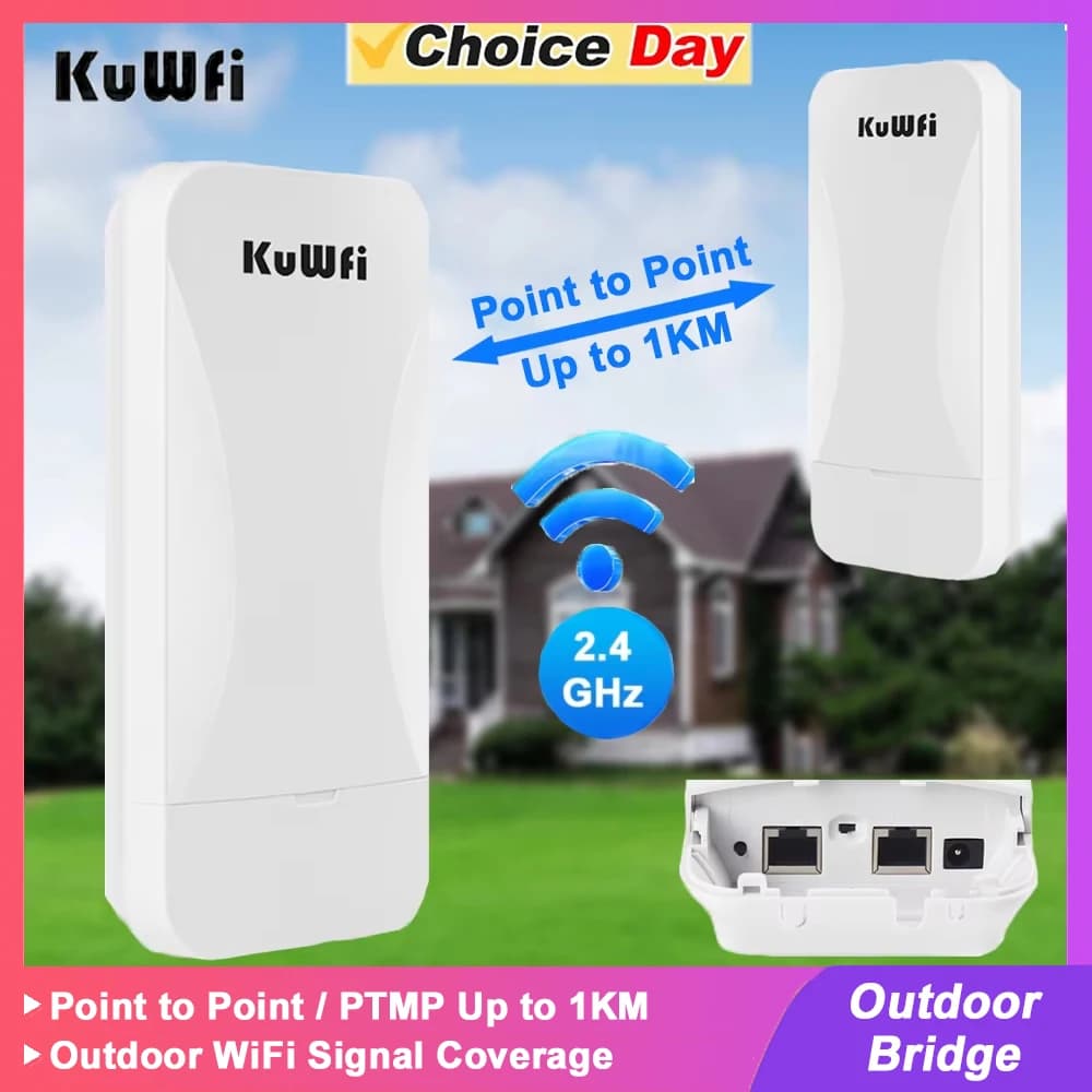 KuWfi Bridge CPE Esterno 1KM 300Mbps 2.4G Router WiFi AP Ripetitore PTP/PTMP fino a 1KM Amplificatore di Segnale per Telecamera IP CCTV Casa