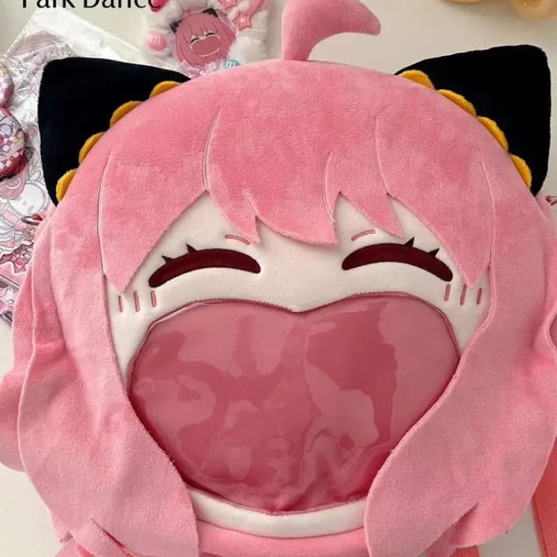 Japanese Anime Anya Forger Pink Transparent Pvc Backpack Adjustable Shoulder Strap Plush Doll Goods Storage Girl's Birthday Gift