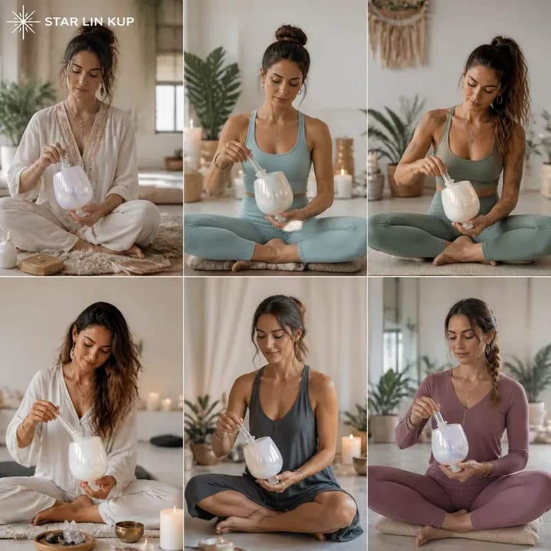 STAR LIN KUP 432Hz Clear Quartz Crystal Singing Bowl Double Ended Cosmic Light Healing Chakra Meditation Sound Therapy Tool
