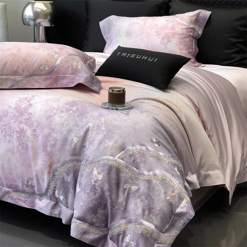 1000TC Luxury Egyptian Cotton Butterfly Embroidery Queen King Size Bed linen Set Cover Flat/with corners Federa 4 pieces