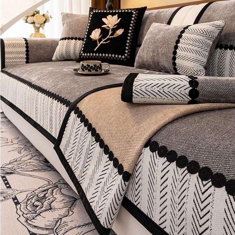 Twill chenille cover with contrasting edge for living room for all seasons Anti-slip sofa bed Lining for sofa, towel for sofa