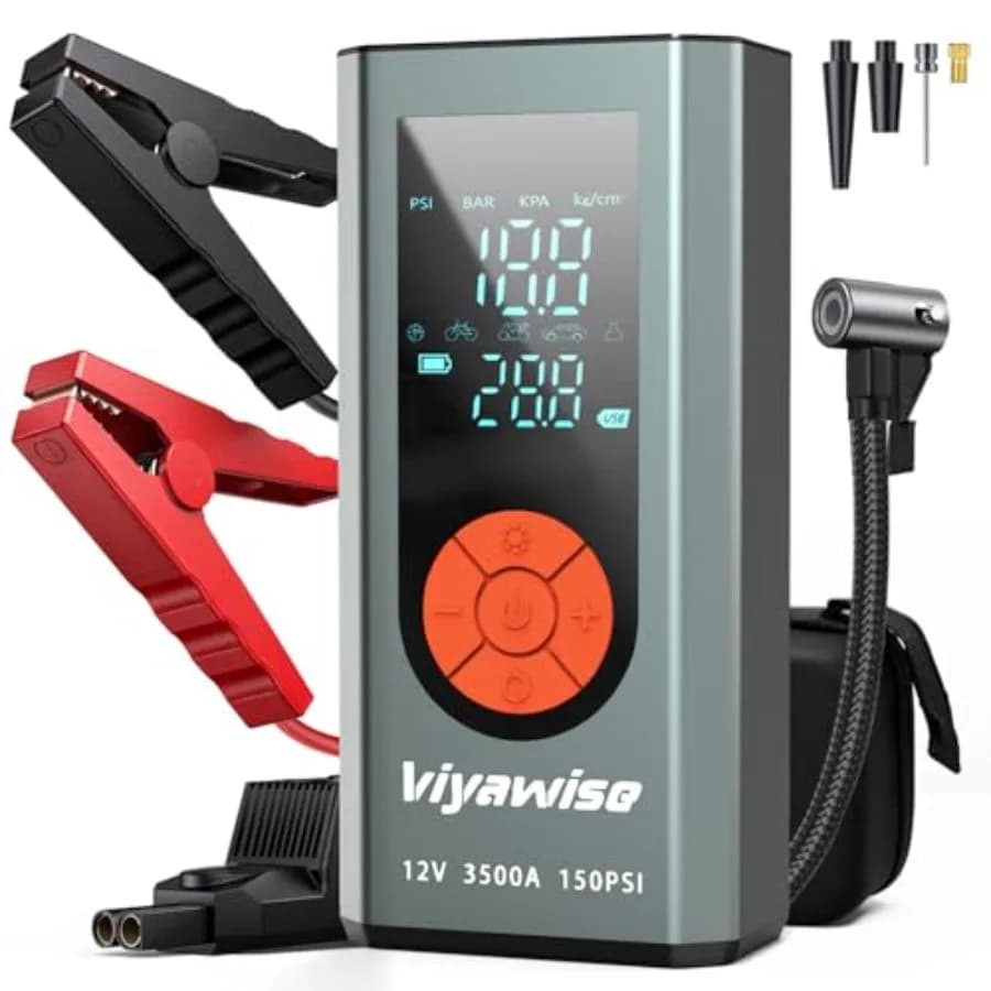 Avviatore di emergenza per auto portatile con compressore d'aria 3500A Batteria di avviamento a ponticello con gonfiatore per pneumatici 150PSI Scatola di salto 12V per Char