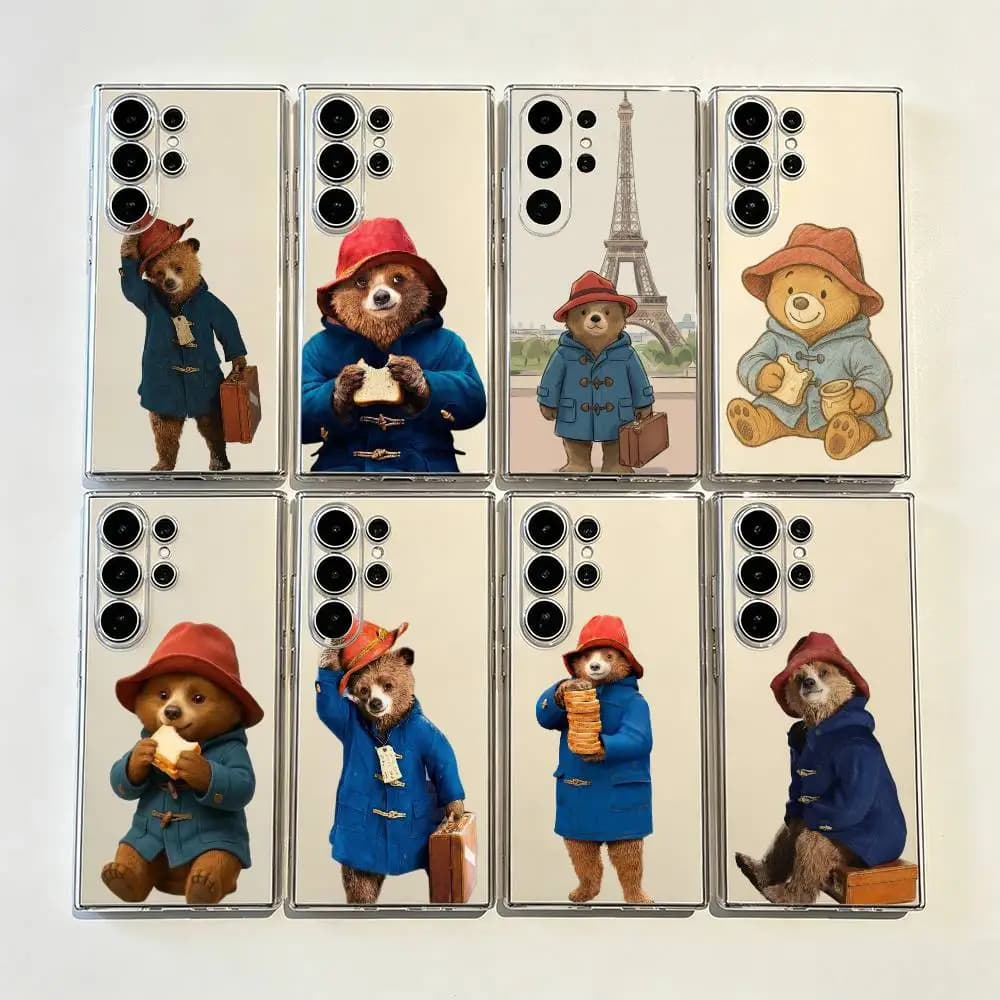 Paddington Bear Anti-Fall Transparent Printed Phone Case for Samsung Galaxy S26/S25/24/23/22/30/21/10/9,Ultra,Plus