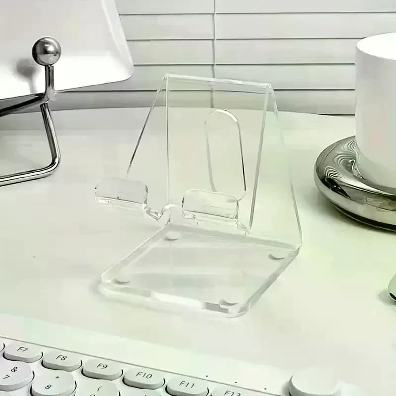 Supporto per Telefono in Acrilico Trasparente - Stand da Scrivania Moderno e Minimalista per Smartphone, Compatto ed Elegante per Studio o Lavoro