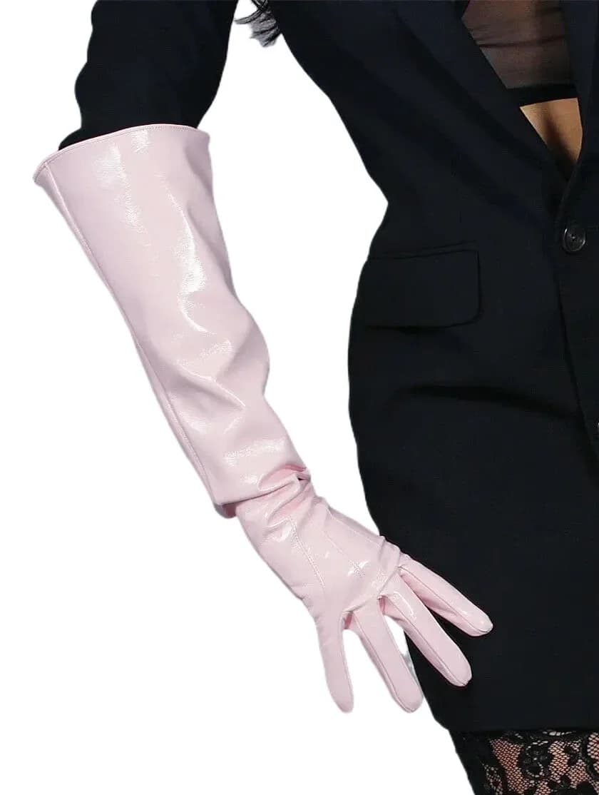 Guanti DooWay Unisex Rosa Lucidi Oversize con Maniche Larghe a Sbuffo Lunghe fino al Gomito in Finta Pelle Lattice per Abiti da Sera e Danza