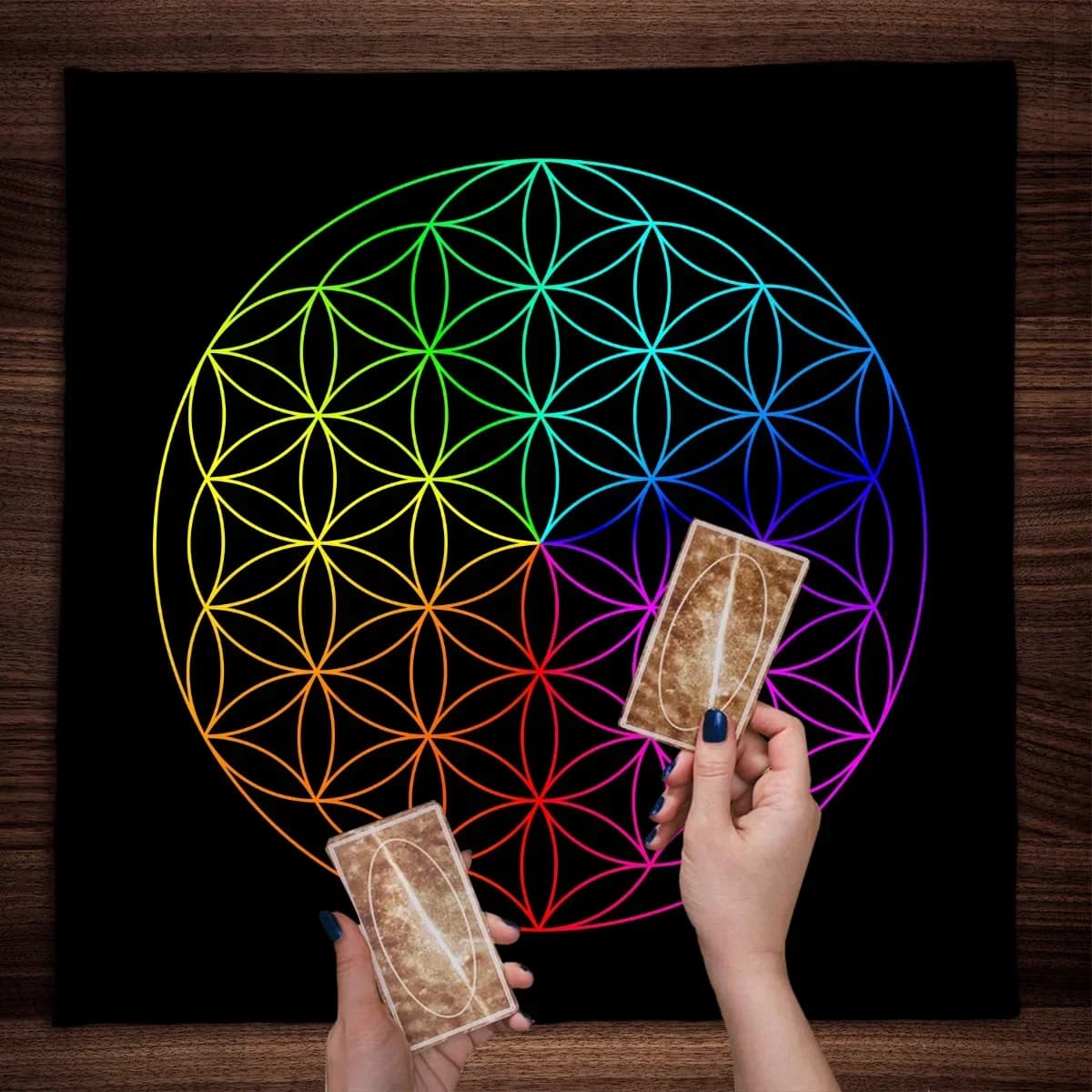 Tarocchi tovaglia altare panno Mandala meditazione cerchio spirituale Oracle Card Pad geometrico arcobaleno tarocchi diffusione panno