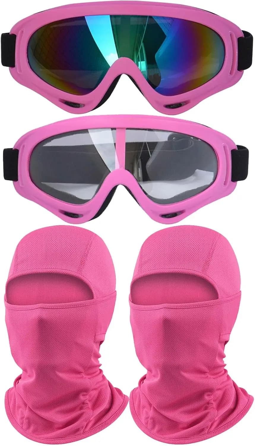 2Pcs Motorcycle Goggles with 2Pcs Balaclavas, Dirt Bike ATV Motocross Riding Racing Ski Goggle Safety Glasses