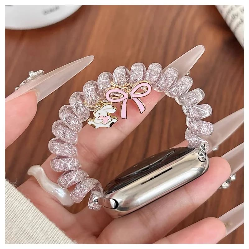 Elastic Phone Strap for Apple Watch Band Ultra 49mm 46 45 44 42 41 40 38mm Sparkling Bow Bracelet iWatch Series 10 9 8 7 6 5 4