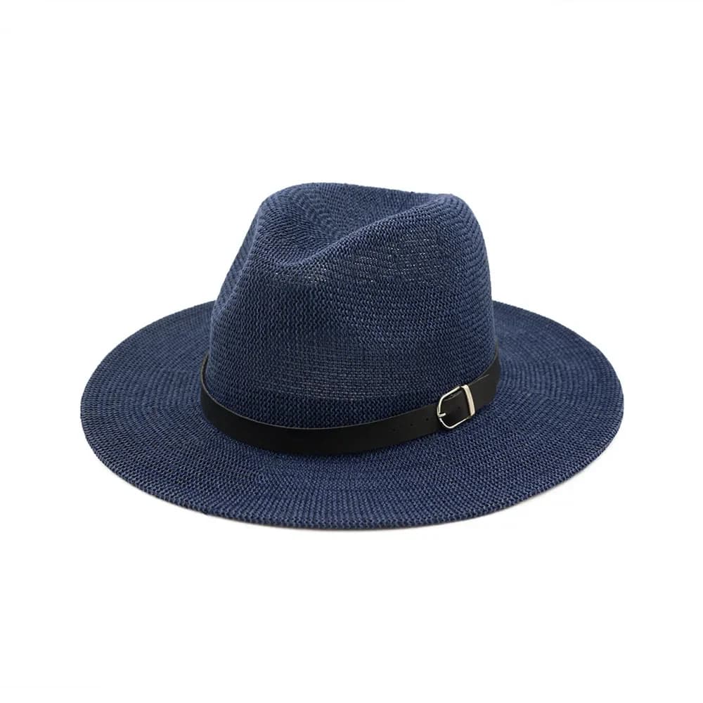 Navy Blue Beach Straw Hat Women Mens Wide Brim Elegant Panama Hat Fedora Female Casual Fashionable Summer Sun Hats Khaki Fashion