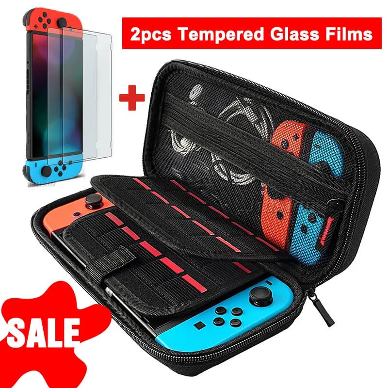 Borsa da trasporto rigida per custodia in EVA Nintend Switch con pellicole in vetro temperato da 2 pezzi per accessorio di gioco per console Nitendo Switch NS