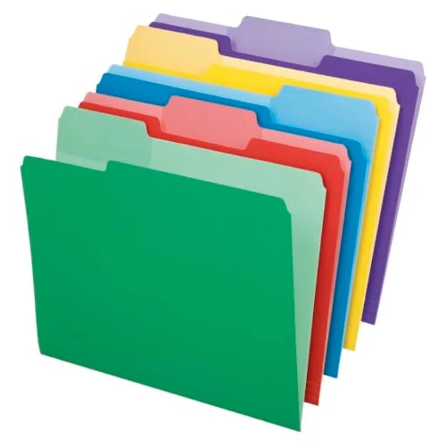 Cartelle portadocumenti colorate, confezione da 30, formato Letter 8,5" x 11", penna cancellabile con punta a sfera, 3 linguette, 5 colori: verde, giallo, rosso, blu