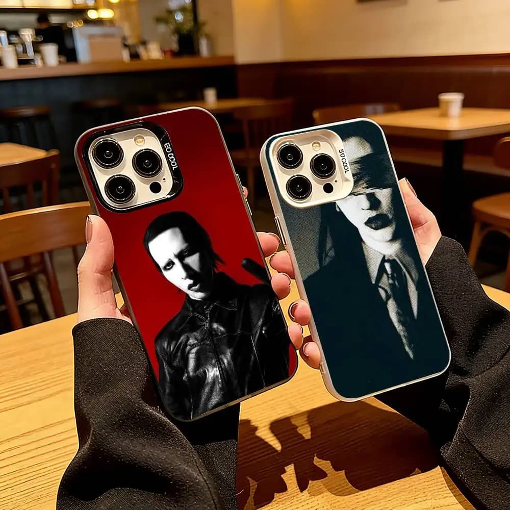 Cover per iPhone R-Rock S-Singer M-Marilyn Manson per modelli 17, 16, 15, 14, 13, 12, 11 Plus, Pro Max, XS, con rivestimento interno colorato argentato