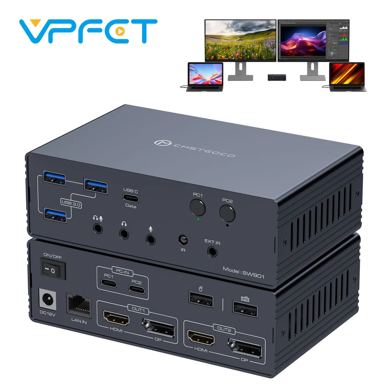 Docking station KVM doppio monitor HDMI DP 4K @ 60Hz doppio display USB 3.0 Hub supporto RJ45 Ethernet audio microfono condivisione tastiera mouse