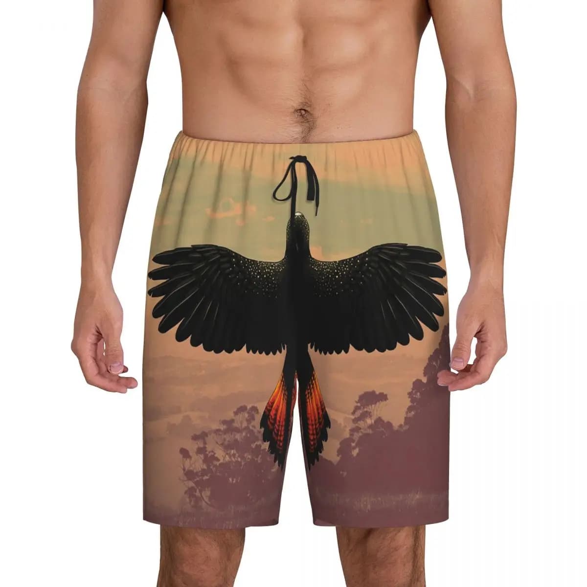 Custom Red-Tailed Black Cockatoo - Australian Bird Short Pajama Pants Men Sleepwear Sleep Lounge Bottom Shorts Sleeping Pants