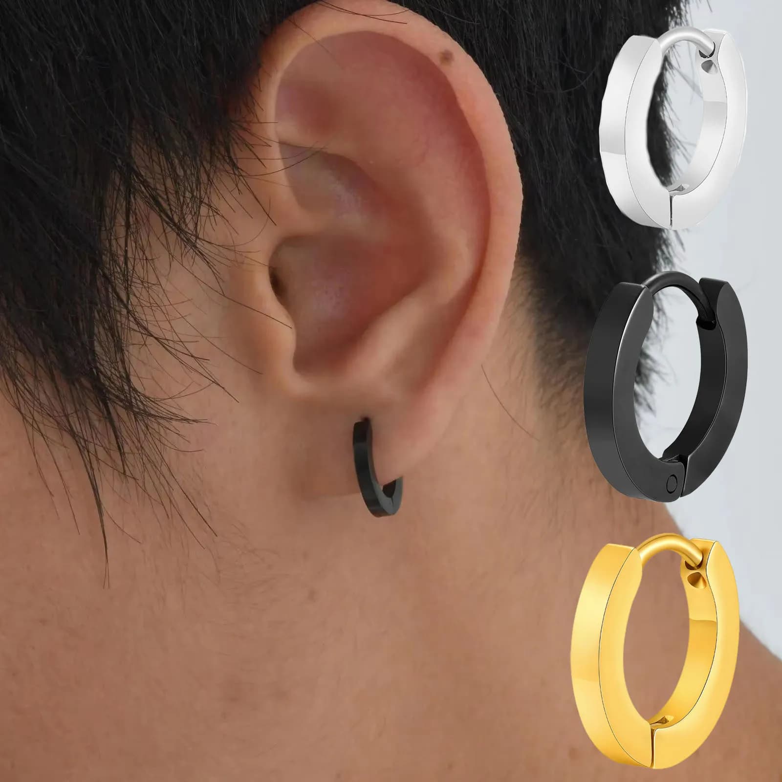 1pz/2pz Orecchini a Cerchio Classici Unisex, Antiallergici in Acciaio Inossidabile, Orecchini a Cerchio Semplici e Minimalisti