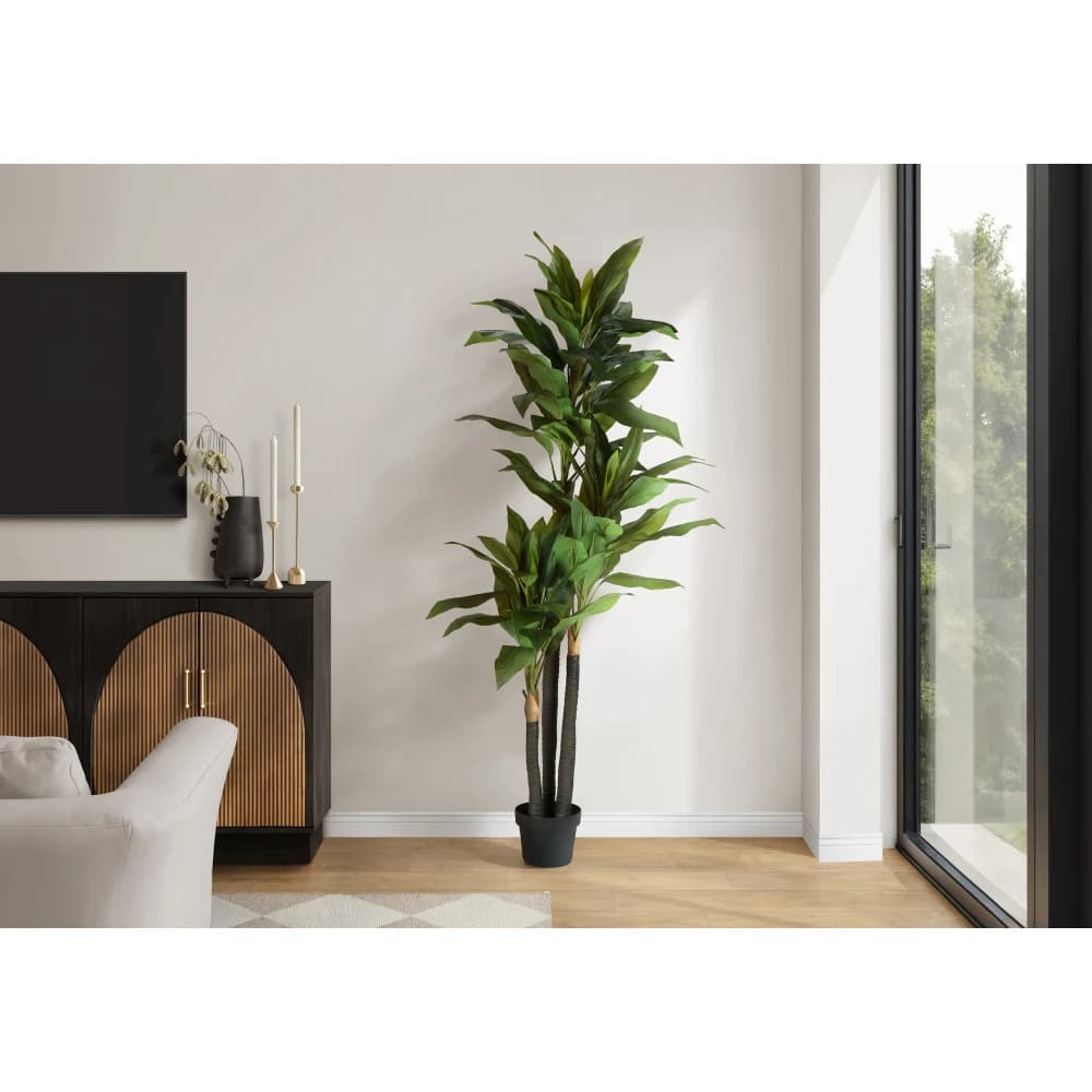 Artificial Plant, 83" Tall, Indoor, Dracaena Tree, Decorative, Faux, Fake, Floor, Potted, Real Touch, Green Leaves, Black Pot