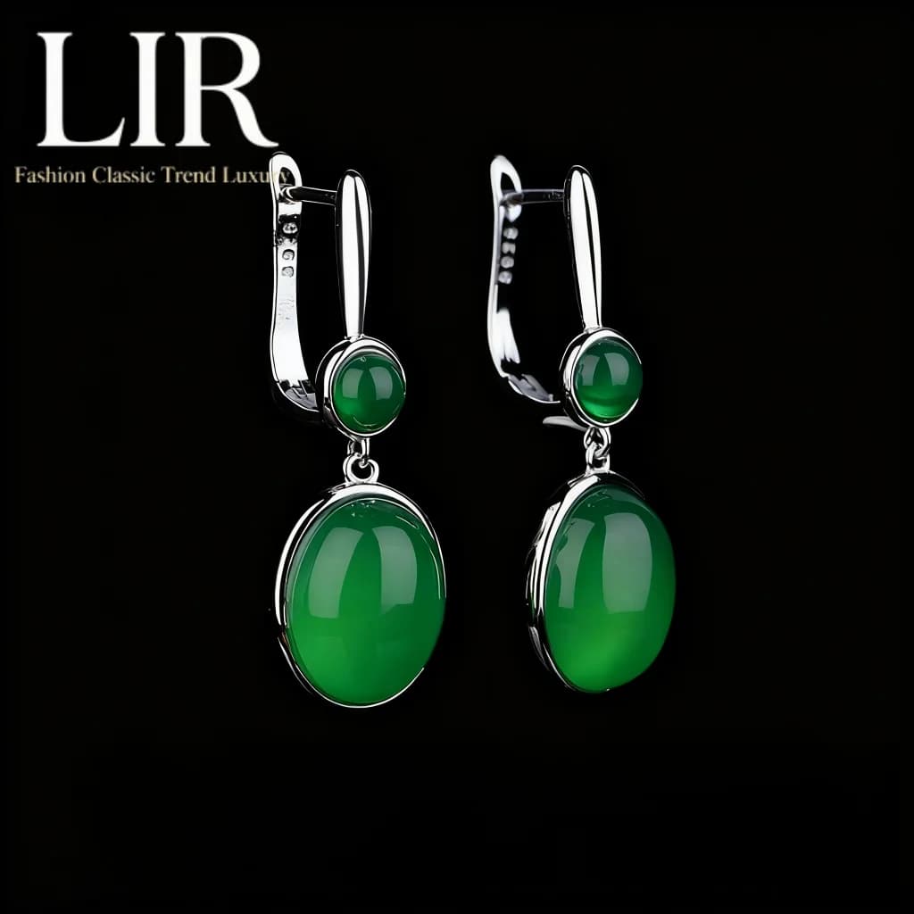 Orecchini in argento S925: calcedonio verde naturale "Green Glow" | Elegante professionale alla moda + Cert di gioielli