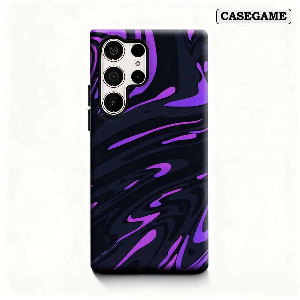 Cover per Telefono Casegame per Samsung Galaxy S26 S25 Ultra S24 Plus, Antiurto a Doppio Strato, Resistente, con Effetto Marmo Viola e Nero