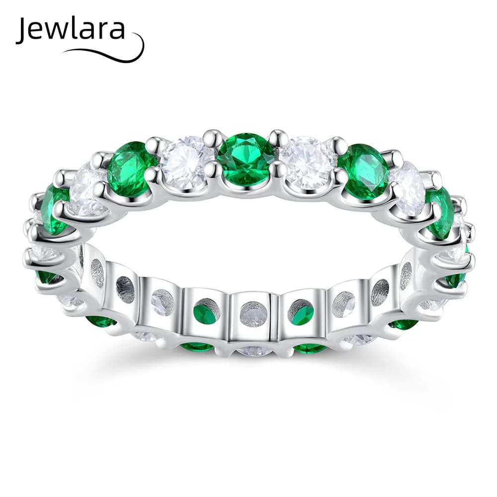 Sterling 925 Silver Jewlara Ring with Synthetic Emerald, Luxury Ring with Moissanite and Women's Diamonds
