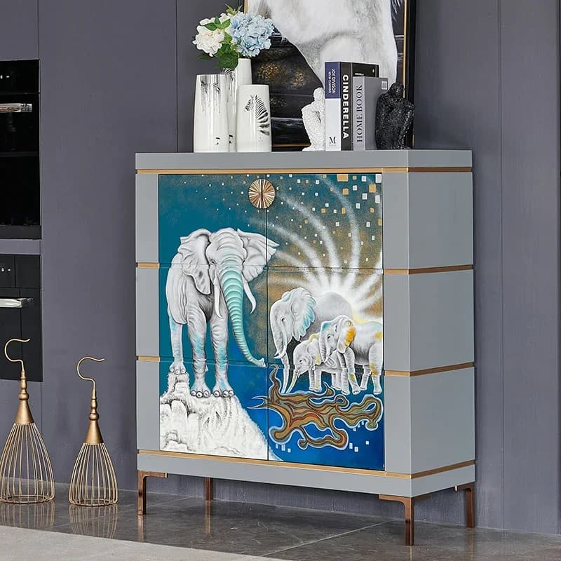Mobiletto porta scarpe integrato per ingresso, stile moderno e lussuoso, con protezione solare e spazio per riporre oggetti.