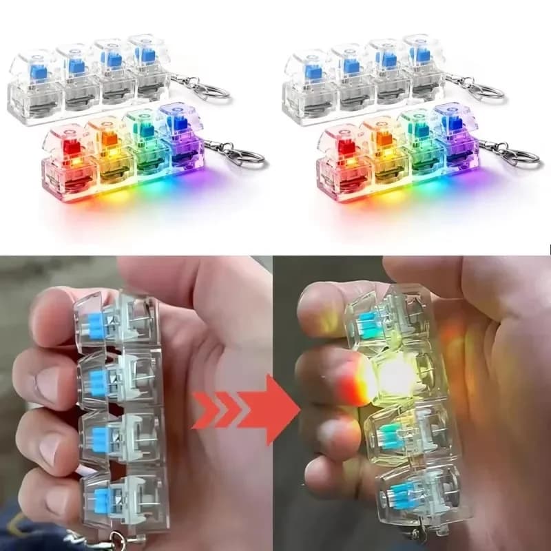 Tastiera Meccanica a 4 Tasti con Keycap Fidget Toy, Luce LED Trasparente, Giocattolo Antistress Portatile per Lavoratori d'Ufficio e Studenti
