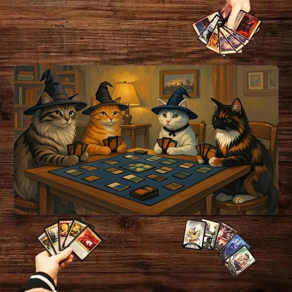 Tappetino per mouse con design Cat Wizard Tappetino per giochi di carte Tappetino per mouse per uffici per computer di grandi dimensioni XXL antiscivolo per carte collezionabili Tappetini da scrivania