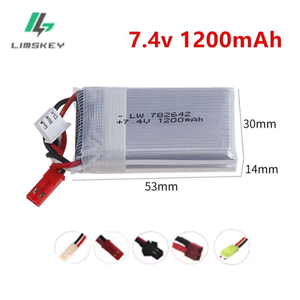 Batteria Lipo 7.4V 1200mAh 25C 782642 per pezzi di ricambio MJXRC X600 RC Drone 2S batteria agli ioni di litio da 7.4 V con spina JST/SM/T/EL-2P/Tamiya