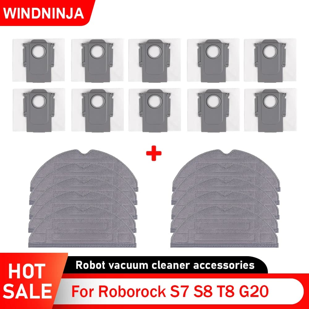 Sacchetti per la polvere Lavapavimenti per Roborock S7 S8 T8 G20 Robot Aspirapolvere Accessori Sacchetti usa e getta Mop Stracci di stoffa Mop Pad Parti