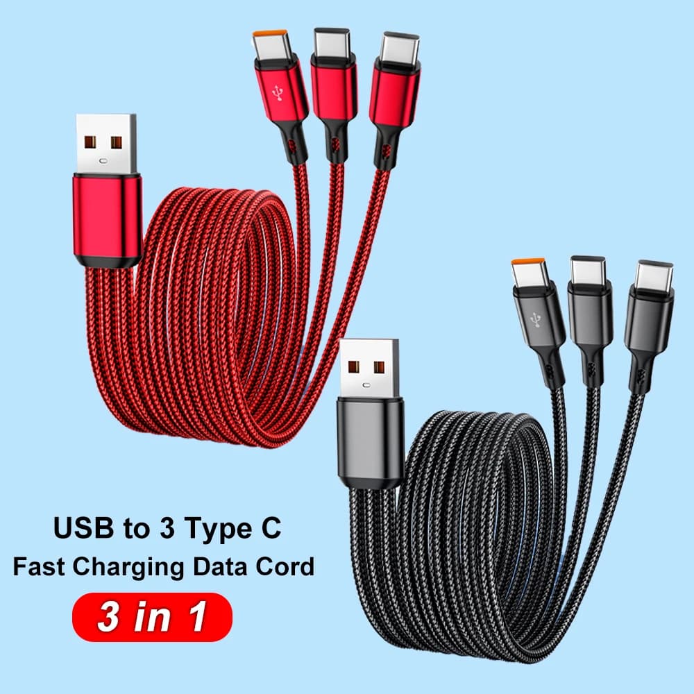Cavi di ricarica rapida 3 in 1 da 100 W 6A Cavo dati per telefono da USB a tipo C per Samsung Huawei Xiaomi iPhone Cavo dati USB-C a ricarica rapida