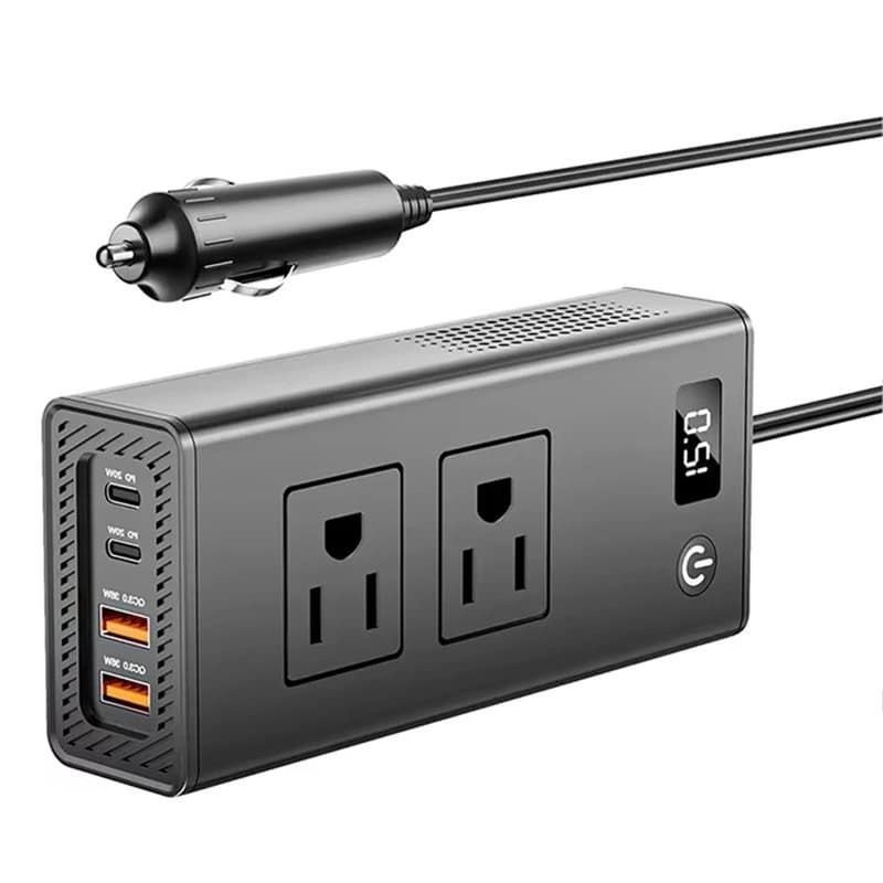 ABQB-Portable Car Inverter Adapter Convert 200W 4 USB Port 2 Sockets Plug Digital Display PD Fast Charging For Travel US Plug