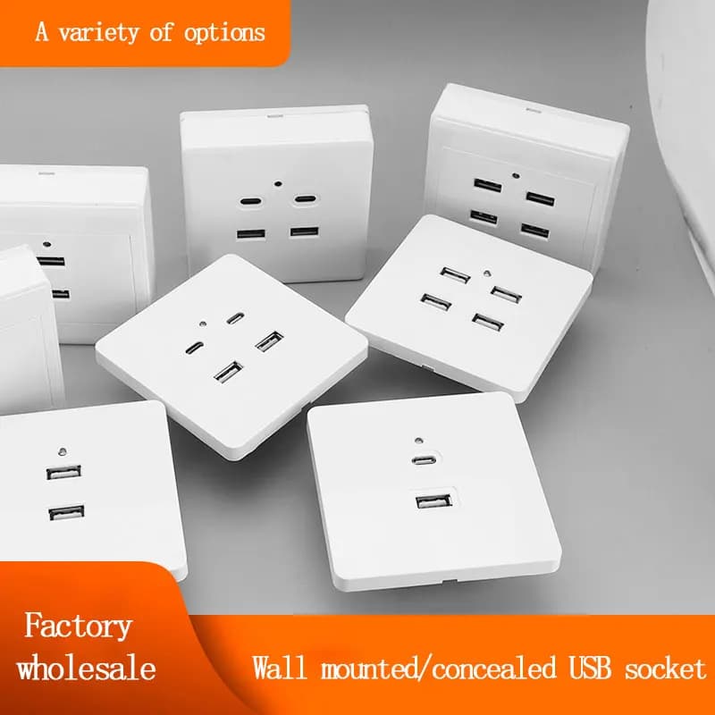 USB socket mounted on surface 86 type 20W Type-c Fast charging socket Wholesale in factory Hidden socket from 220 V to 5 V 2/3/4/6 holes