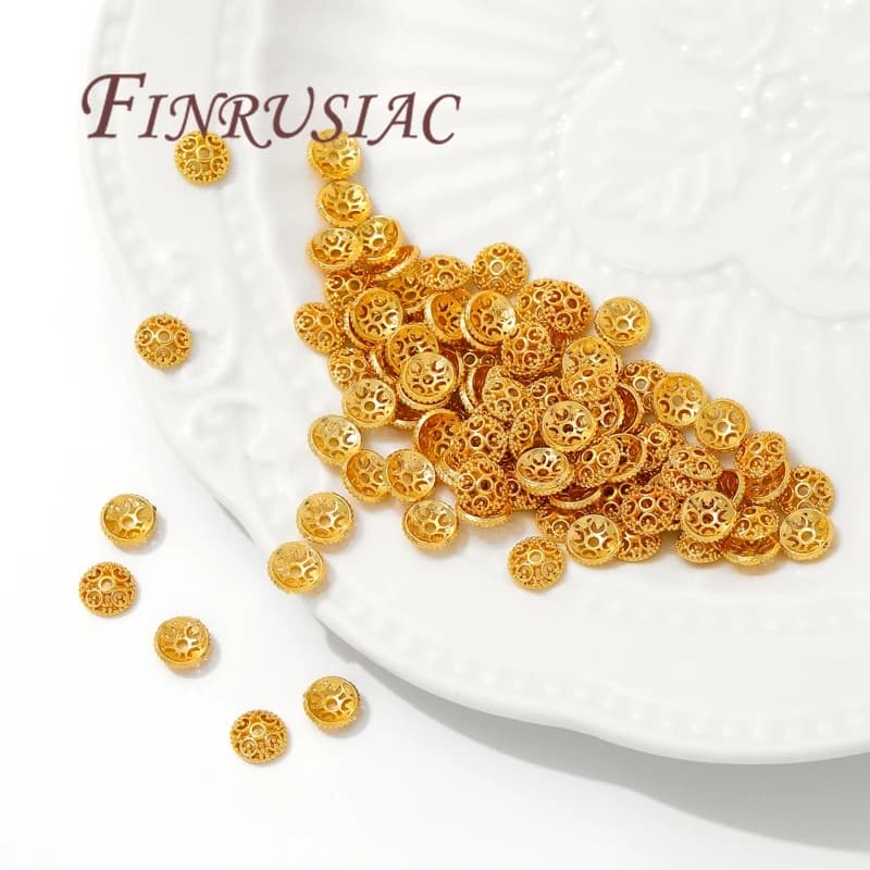 Cappucci per perline placcati oro 18 carati da 6 mm per braccialetti, cappucci a forma di fiore, creazione di gioielli, accessori fai da te, perline distanziatrici