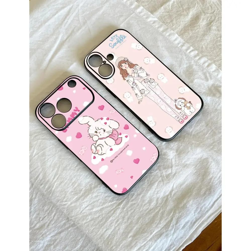 Mikko cartoon girl pink design pattern Phone Case For iPhone 17 16 15 14 13 12 Plus Mini Pro Max Soft black Shockproof Cover