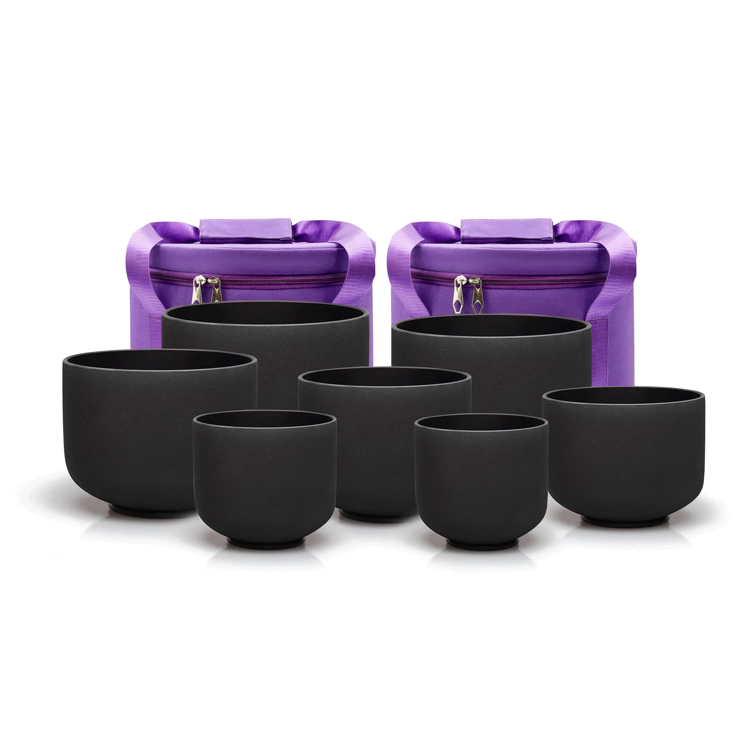 STAR LINKUP 7Pcs Black Frosted Crystal Singing Bowl Set 7-12 Inch Chakra 432Hz/440Hz for Yoga Sound Healing with Case