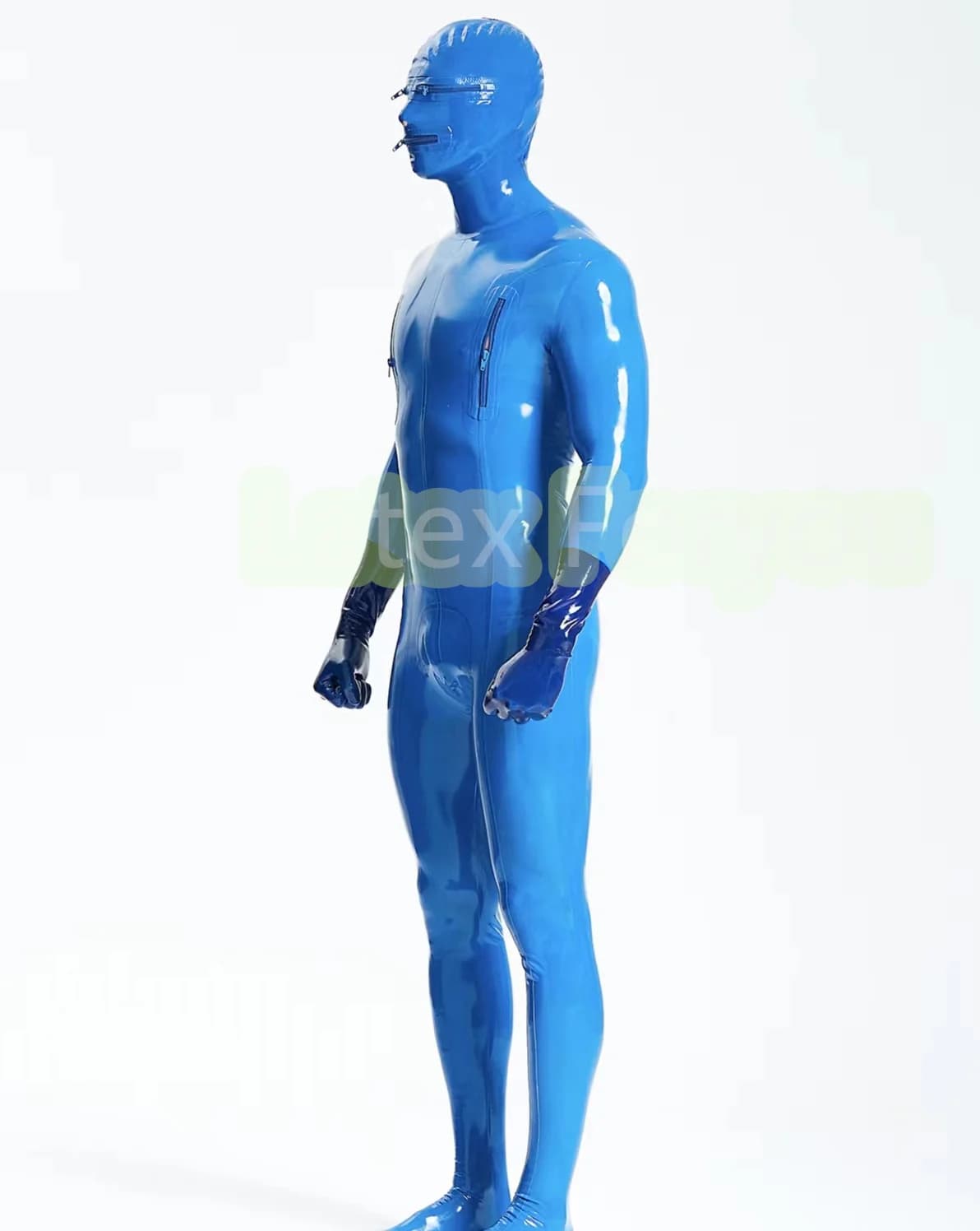 Catsuit in lattice fetish naturale al 100% da uomo fatto a mano con cerniera posteriore T Occhi Bocca Seno Cerniera Catsuit Body con guanti neri