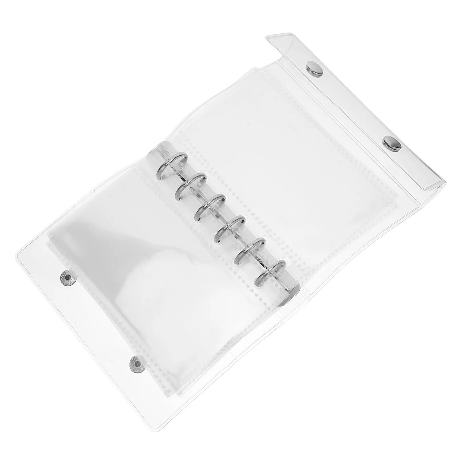 1Set A7 Planner Binder Mini Clear PVC Cover Refillable Round Ring Loose Leaf Notebook Snap Button Closure Pocket Organizer