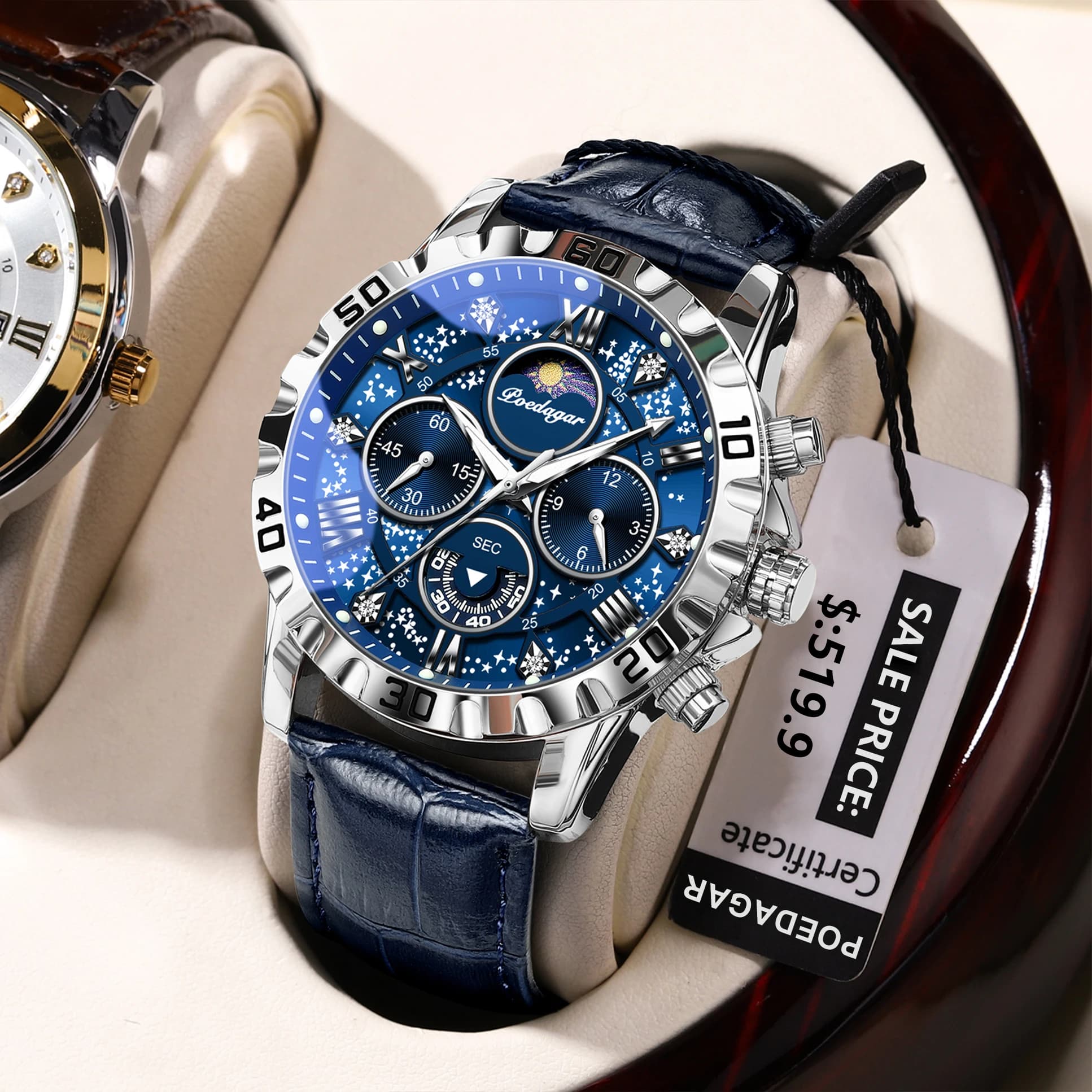 POEDAGAR Luxury Fashion Men's Watch Waterproof Luminous Chronograph Men's Leather Watches Outdoor Sports Men's Quartz Wrist Watch