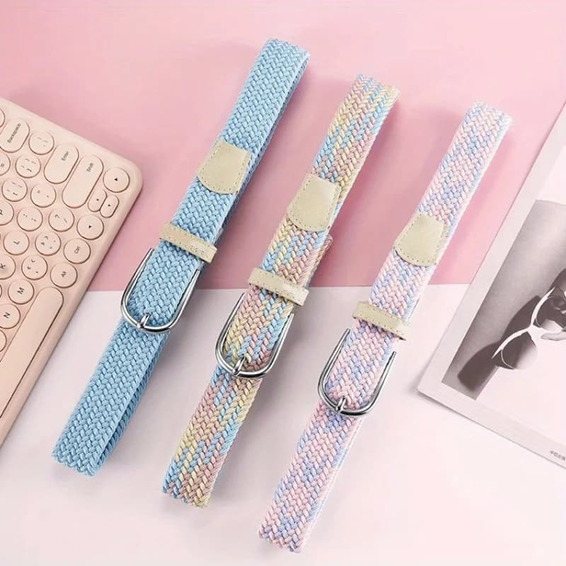 Cintura da donna senza fori, universale, in tela, elastica, intrecciata, con fibbia ad ardiglione, per studentesse, stile casual