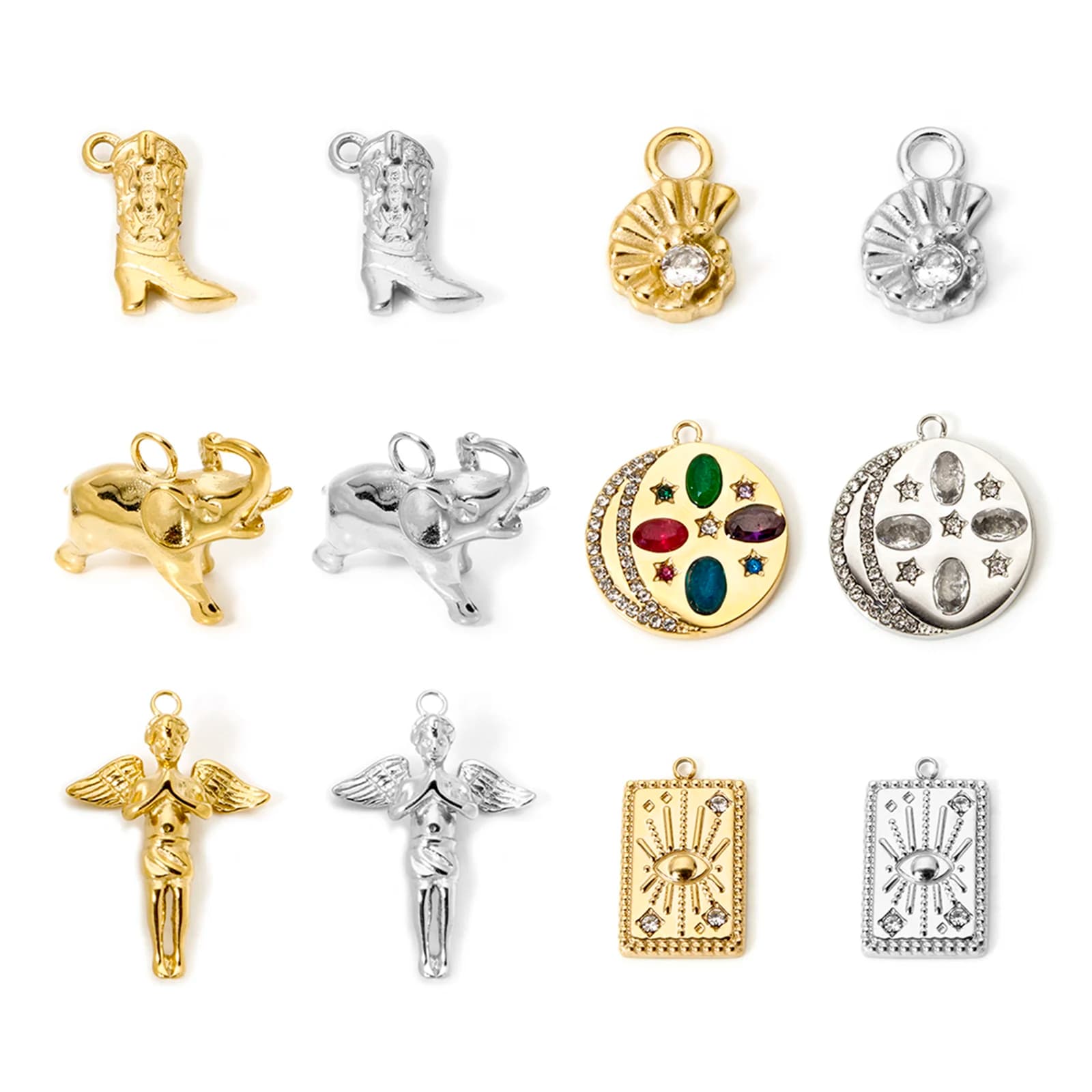 Ciondoli per orecchini stile angelo alla moda per la creazione di gioielli in acciaio inossidabile placcato oro reale stivali collana con ciondolo elefante fai da te