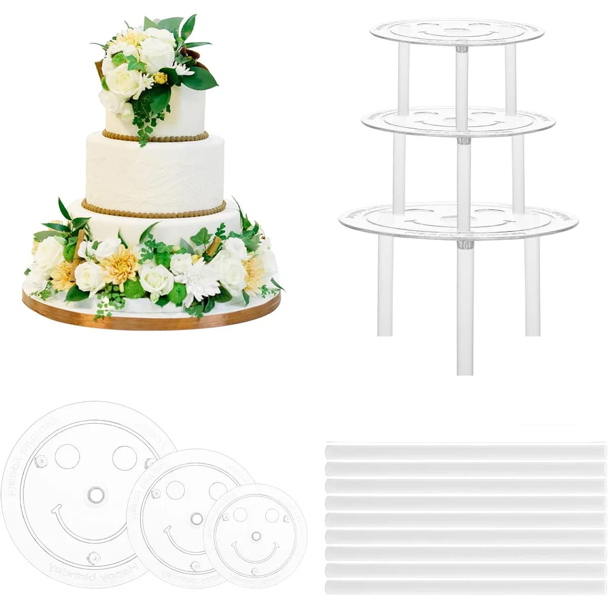 3 pezzi tavole per torte tasselli per torte a più livelli aste di supporto per torte in plastica per la costruzione di torte nuziali e impilabili set di asciugamani per torte