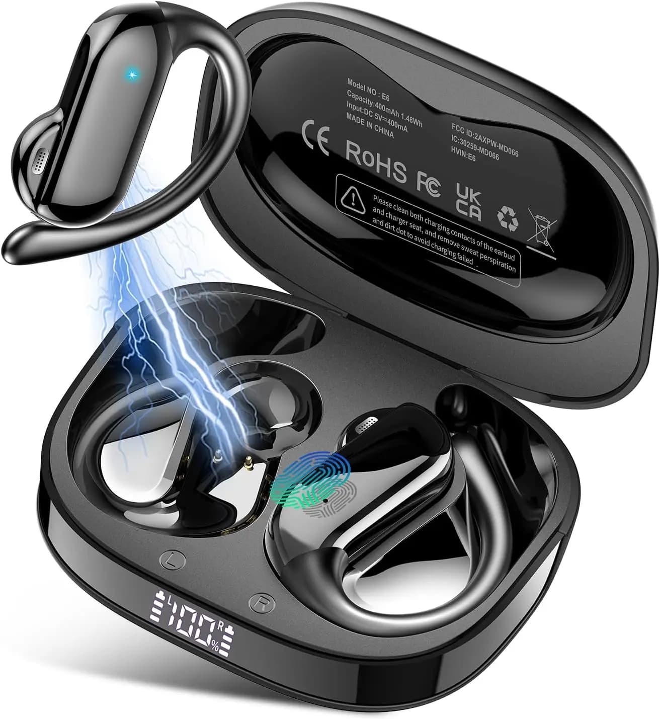 Auricolari Open Ear, Auricolari Wireless Bluetooth 5.4 con Ganci per le Orecchie, Cuffie Open Ear HiFi Stereo da 32H con Chiamate Nitide, Cuffie a Conduzione Aerea Leggere IPX7 per Allenamenti e Corsa